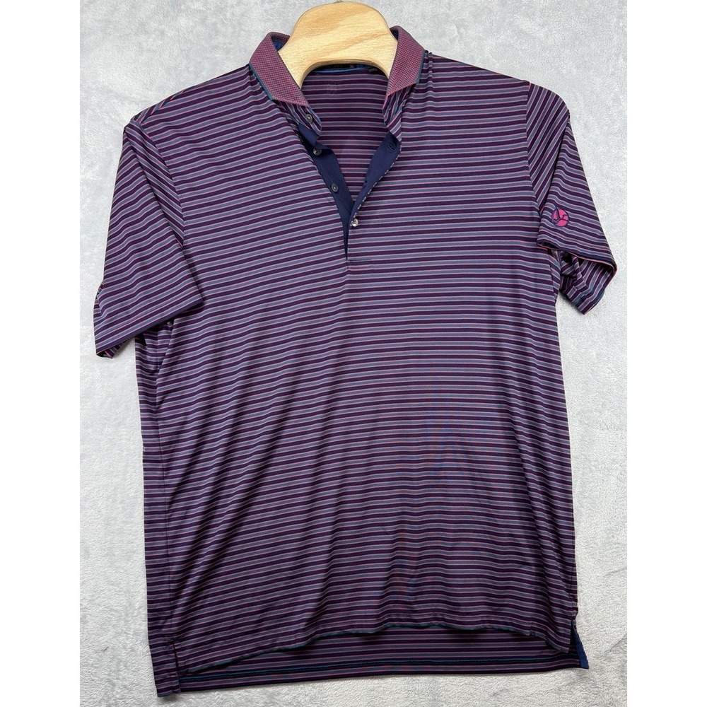 Greyson Golf Okena Polo Shirt Sleeve Logo Plumeria  Striped Men's‎ Size XL